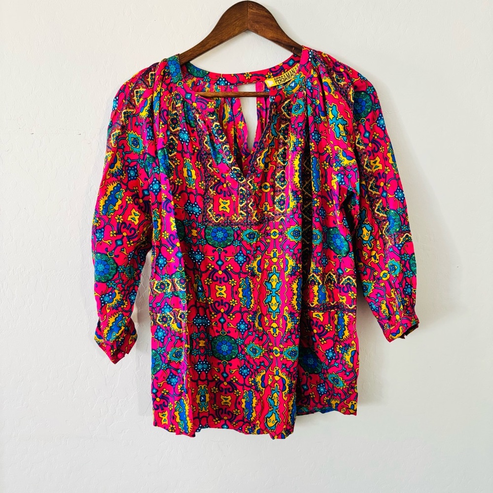 Persaman New York Vibrant Boho Print‎ Tunic Blouse | Size M Rayon